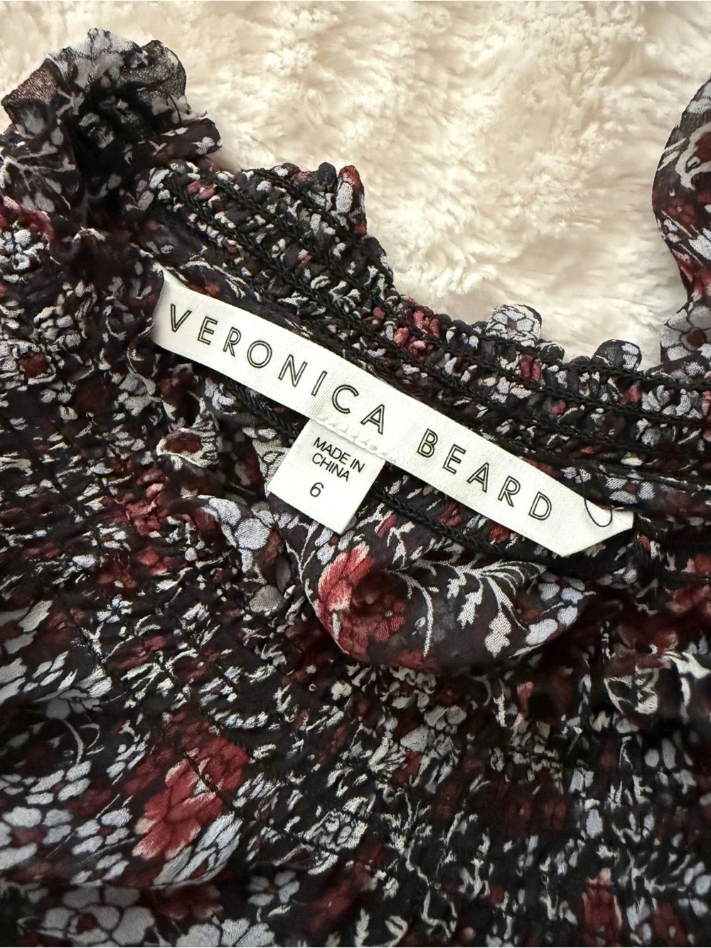 Veronica Beard Felice Silk Floral Midi Dress Sheer Long Sleeve Mock Neck 6 - Picture 7 of 11